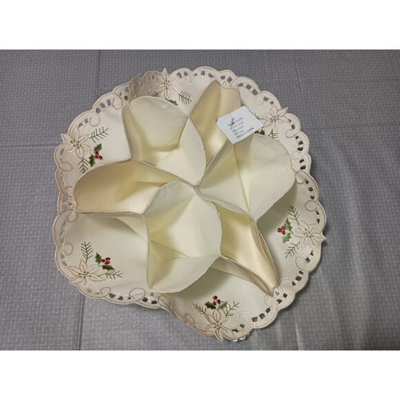 Christmas Embroidered Pattern, Hot Roll Basket Liner, NWT - Picture 1 of 3